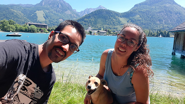 Lisane Andrade, Cadu de Castro Alves e Bingo passeando pela Áustria